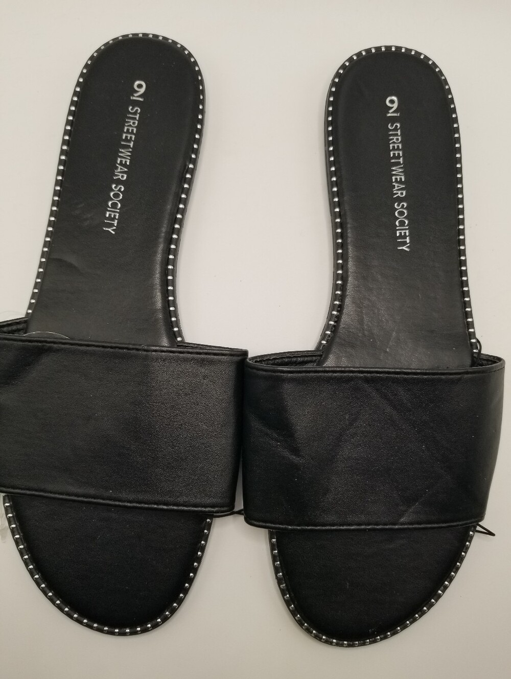 Streetwear Society Black Slide Sandals with silver studded accents NWT Size 9